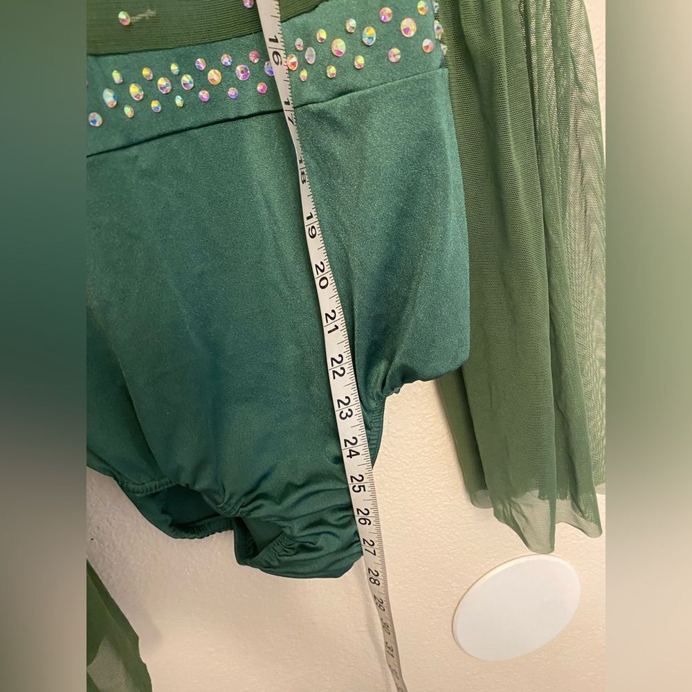 Kelle Dance costume solo green mesh leotard rhinestoned MA-Medium adult - Picture 8 of 9